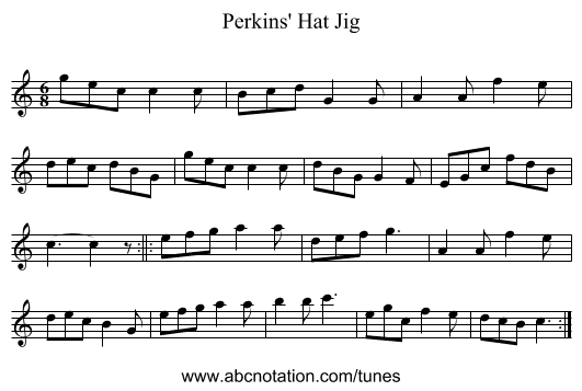 Perkins' Hat Jig - staff notation