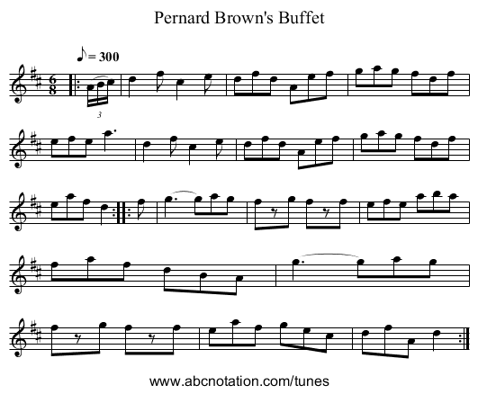 Pernard Brown's Buffet - staff notation