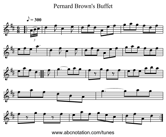 Pernard Brown's Buffet - staff notation