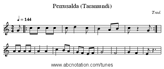 Perrusalda (Taramundi) - staff notation