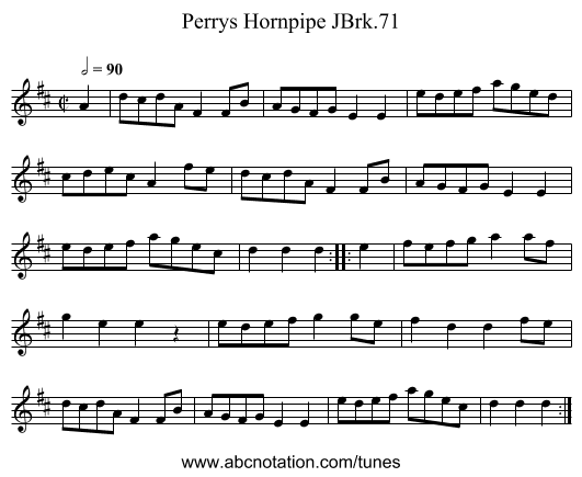 Perrys Hornpipe JBrk.71 - staff notation