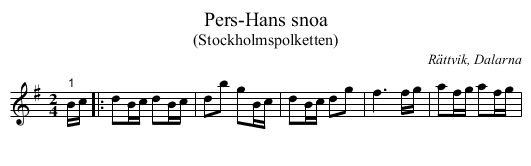 Pers-Hans snoa - staff notation