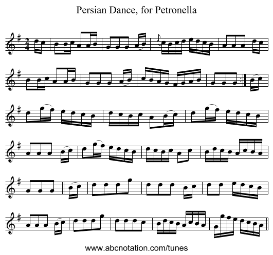 Persian Dance, for Petronella - staff notation