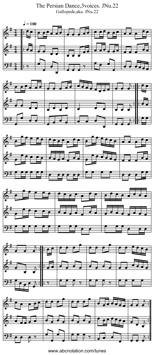 Persian Dance,3voices. JNu.22, The - staff notation