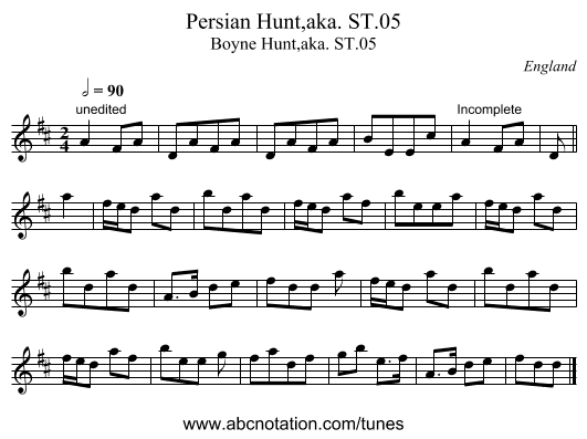 Persian Hunt,aka. ST.05 - staff notation