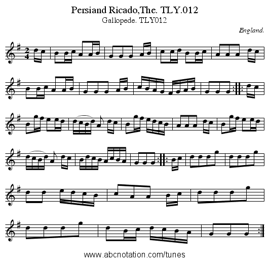 Persiand Ricado,The. TLY.012 - staff notation