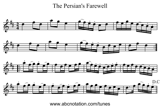 Persian's Farewell, The - staff notation