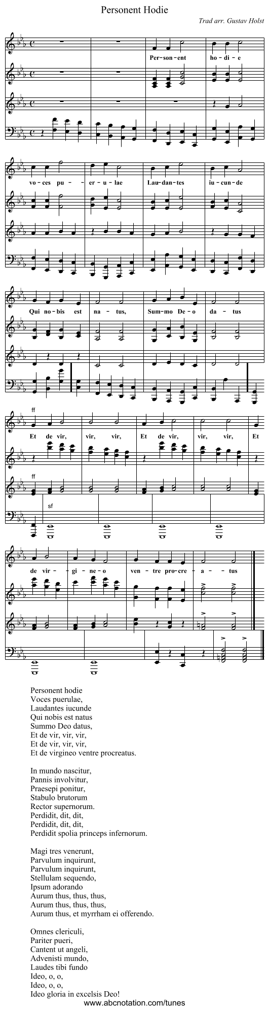 Personent Hodie - staff notation