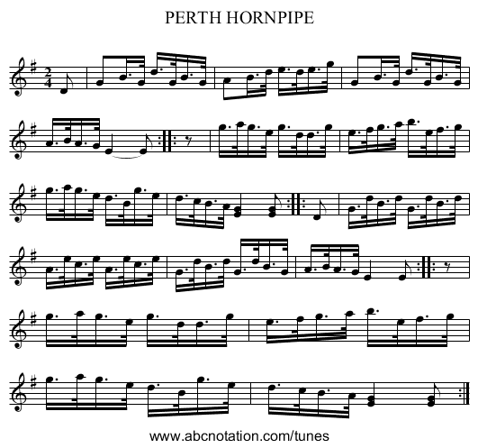 PERTH HORNPIPE - staff notation