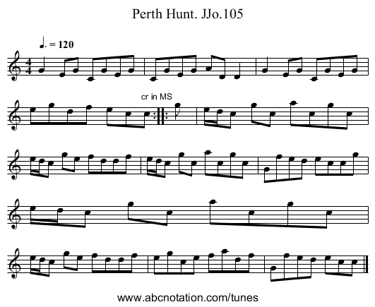 Perth Hunt. JJo.105 - staff notation