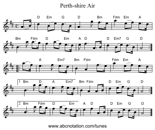 Perth-shire Air - staff notation