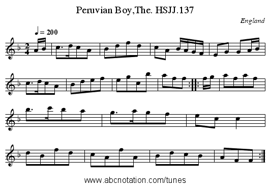 Peruvian Boy,The. HSJJ.137 - staff notation