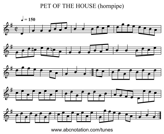 PET OF THE HOUSE (hornpipe) - staff notation
