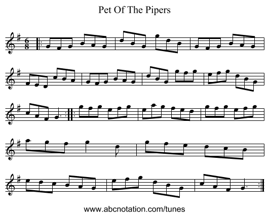 Pet Of The Pipers - staff notation