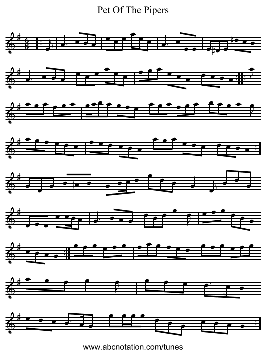 Pet Of The Pipers - staff notation