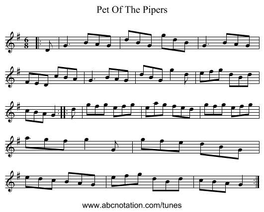 Pet Of The Pipers - staff notation