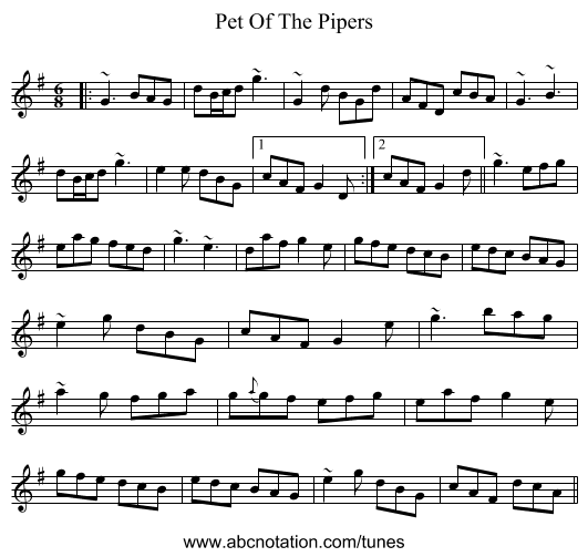 Pet Of The Pipers - staff notation