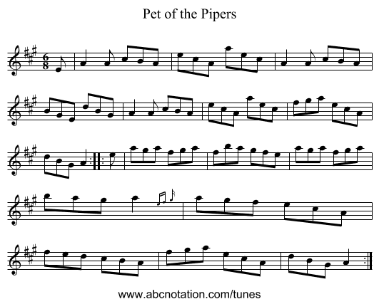 Pet of the Pipers - staff notation