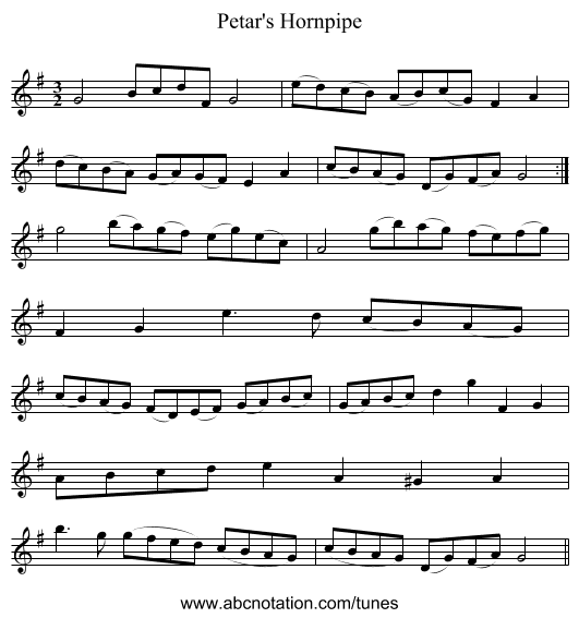 Petar's Hornpipe - staff notation