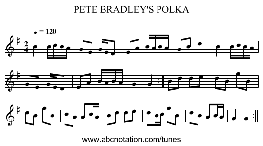 PETE BRADLEY'S POLKA - staff notation