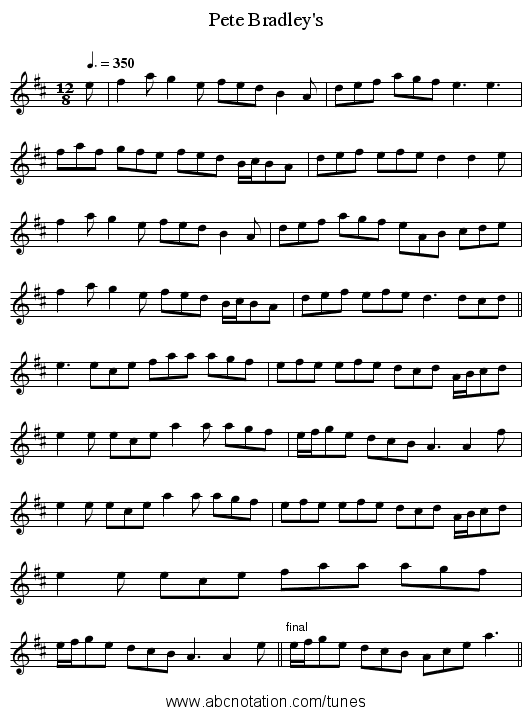 Pete Bradley's - staff notation