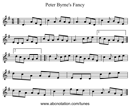 Peter Byrne's Fancy - staff notation