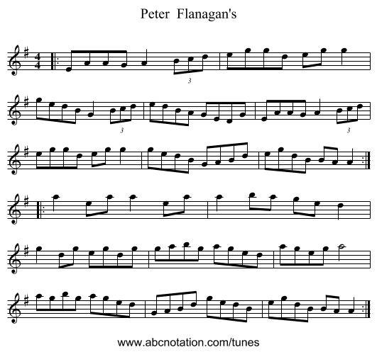 Peter  Flanagan's - staff notation