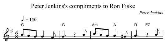 Peter Jenkins's compliments to Ron Fiske - staff notation