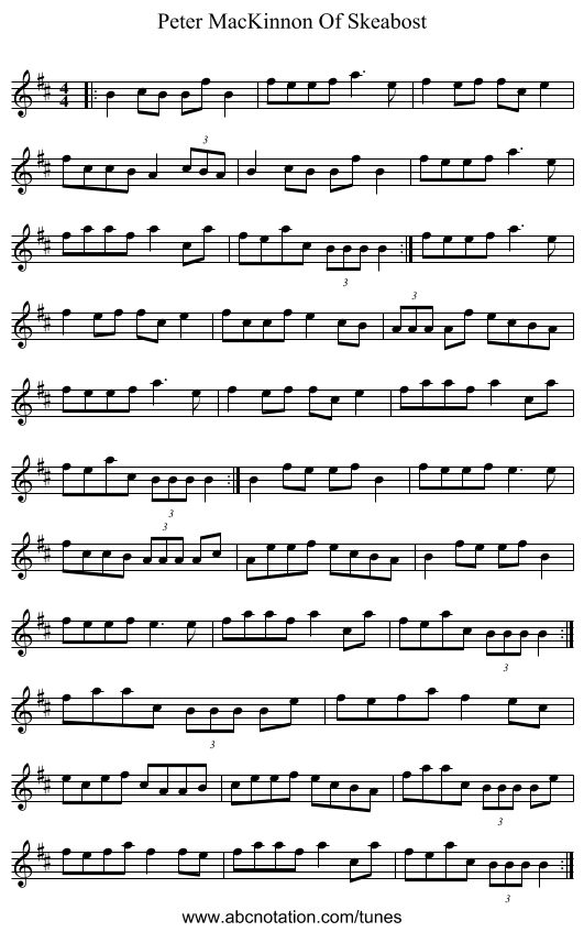 Peter MacKinnon Of Skeabost - staff notation