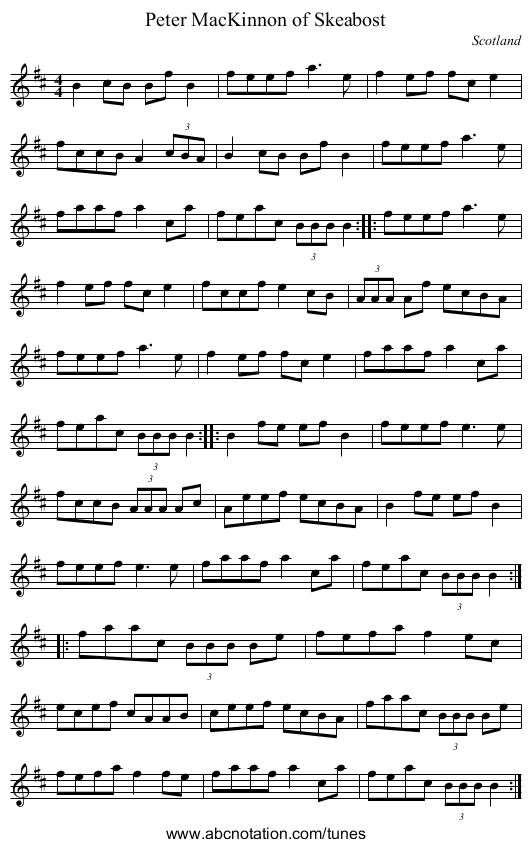Peter MacKinnon of Skeabost - staff notation