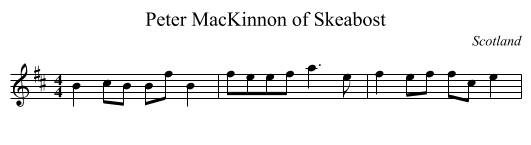 Peter MacKinnon of Skeabost - staff notation