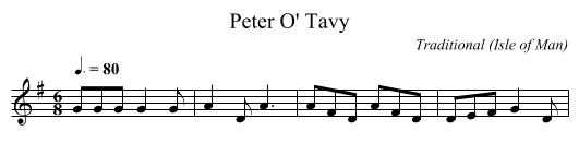 Peter O' Tavy - staff notation