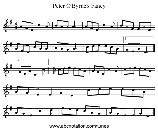 Peter O'Byrne's Fancy - staff notation