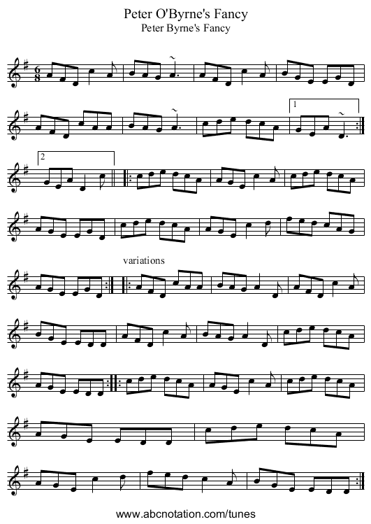 Peter O'Byrne's Fancy - staff notation
