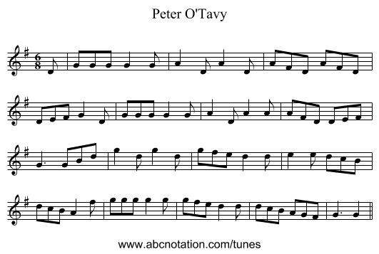 Peter O'Tavy - staff notation