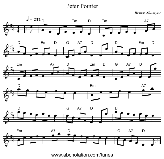 Peter Pointer - staff notation