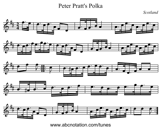 Peter Pratt's Polka - staff notation