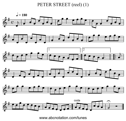 PETER STREET (reel) (1) - staff notation