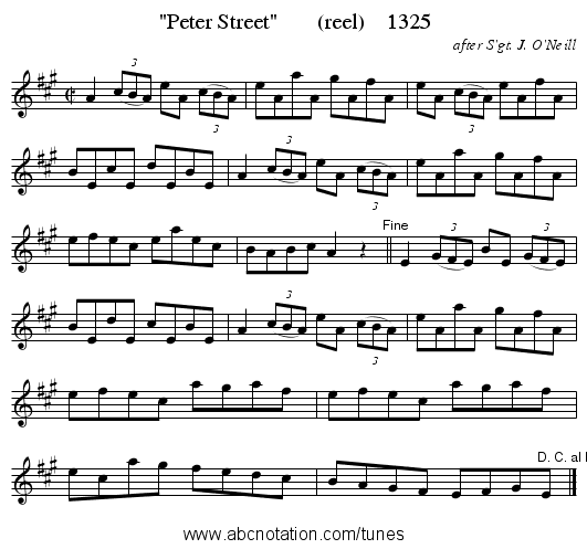 Peter Street (reel) 1325 - staff notation