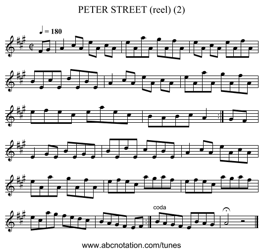 PETER STREET (reel) (2) - staff notation