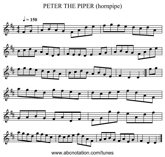 PETER THE PIPER (hornpipe) - staff notation