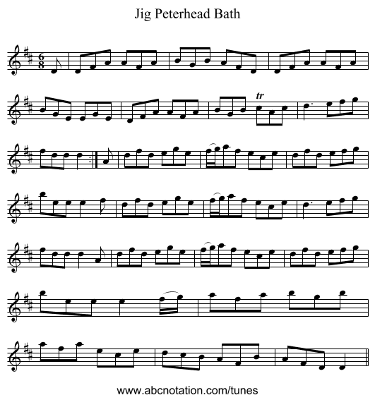 Peterhead Bath, Jig - staff notation