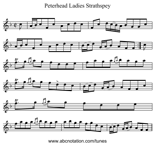 Peterhead Ladies Strathspey - staff notation