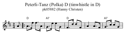 Peterli-Tanz (Polka) D (tinwhistle in D) - staff notation