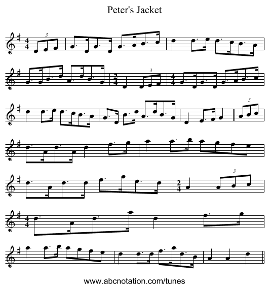 Peter's Jacket - staff notation