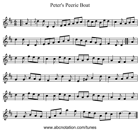 Peter's Peerie Boat - staff notation