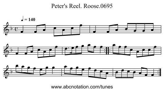 Peter's Reel. Roose.0695 - staff notation