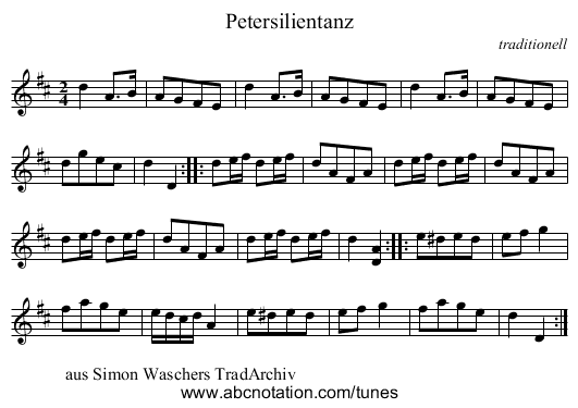 Petersilientanz - staff notation