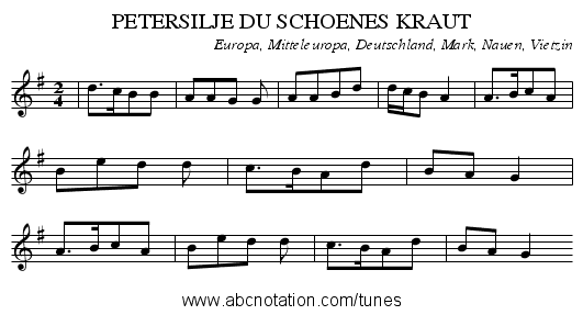 PETERSILJE DU SCHOENES KRAUT - staff notation