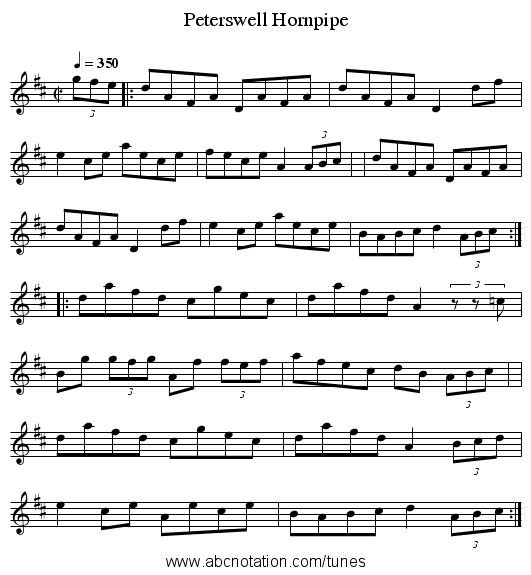 Peterswell Hornpipe - staff notation